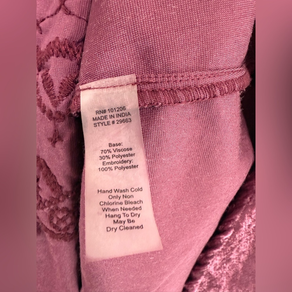 Soft Surroundings Crushed Velvet Embroidered Boho Shift Dress XL Burgundy - Picture 8 of 10